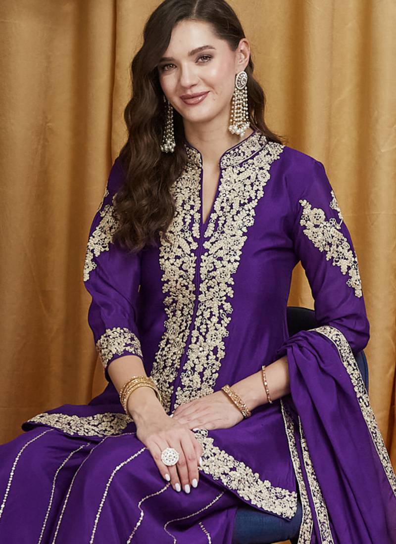 Riva enterprise women's cording and sequin work chinon kurta set with dupatta