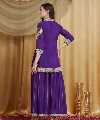 Riva enterprise women's cording and sequin work chinon kurta set with dupatta 2