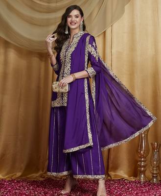 Riva enterprise women's cording and sequin work chinon kurta set with dupatta 3