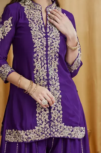 Riva enterprise women's cording and sequin work chinon kurta set with dupatta