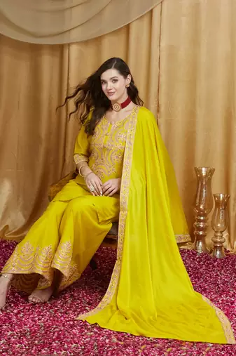 Riva enterprise women's festive wear kurta sharara dupatta set with embroidery work