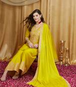 Riva enterprise women's festive wear kurta sharara dupatta set with embroidery work