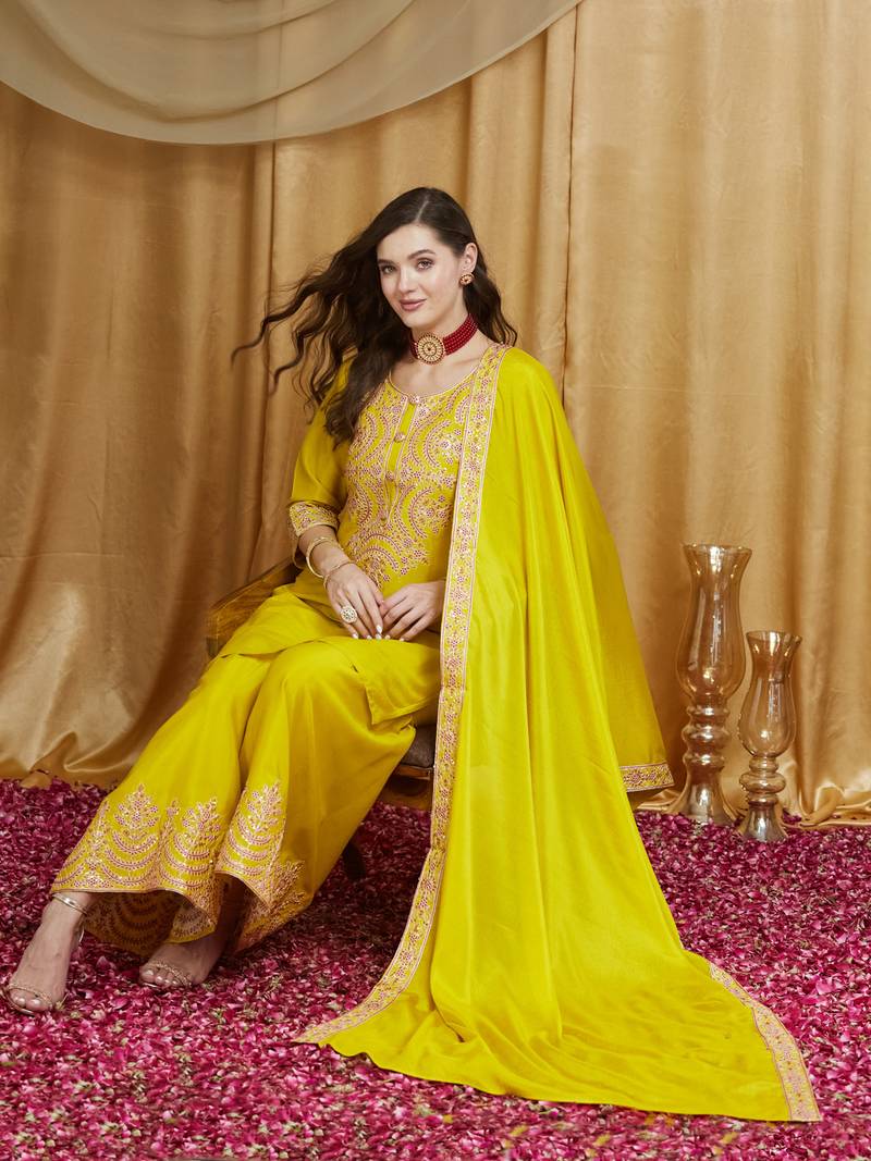 Riva enterprise women's festive wear kurta sharara dupatta set with embroidery work