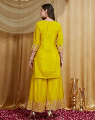 Riva enterprise women's festive wear kurta sharara dupatta set with embroidery work 2