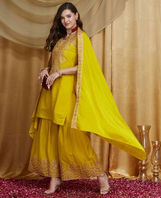Riva enterprise women's festive wear kurta sharara dupatta set with embroidery work 3