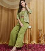 Riva enterprise women's vichitra silk three-piece set with jacket and embroidered choli