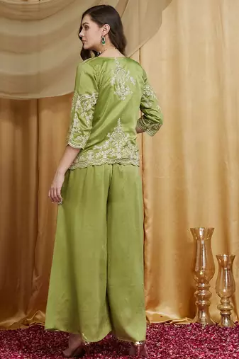 Riva enterprise women's vichitra silk three-piece set with jacket and embroidered choli
