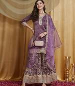 Riva enterprise women's festive wear lavender kurta set with palazzo and embroidered dupatta