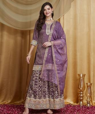 Riva enterprise women's festive wear lavender kurta set with palazzo and embroidered dupatta 3