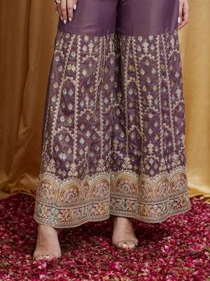 Riva enterprise women's festive wear lavender kurta set with palazzo and embroidered dupatta 4