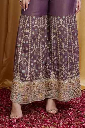 Riva enterprise women's festive wear lavender kurta set with palazzo and embroidered dupatta