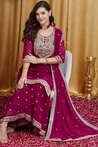 Riva enterprise women's elegant festive wear georgette kurta sharara dupatta set for women