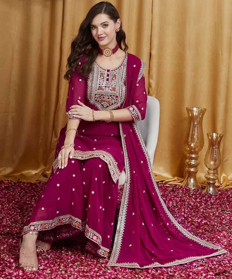 Riva enterprise women's elegant festive wear georgette kurta sharara dupatta set for women