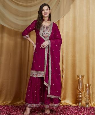 Riva enterprise women's elegant festive wear georgette kurta sharara dupatta set for women 2