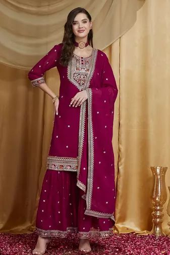 Riva enterprise women's elegant festive wear georgette kurta sharara dupatta set for women