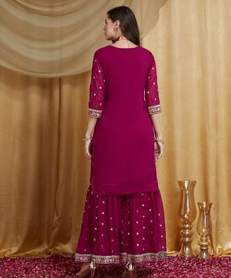 Riva enterprise women's elegant festive wear georgette kurta sharara dupatta set for women 3