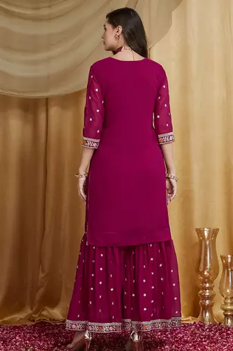 Riva enterprise women's elegant festive wear georgette kurta sharara dupatta set for women