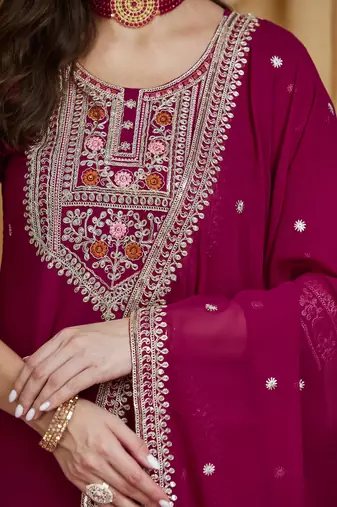 Riva enterprise women's elegant festive wear georgette kurta sharara dupatta set for women