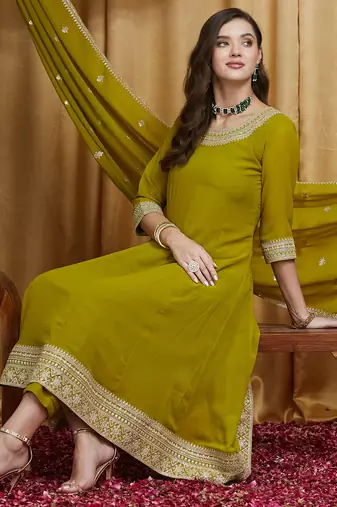 women's elegant georgette anarkali kurta set with sequin work dupatta