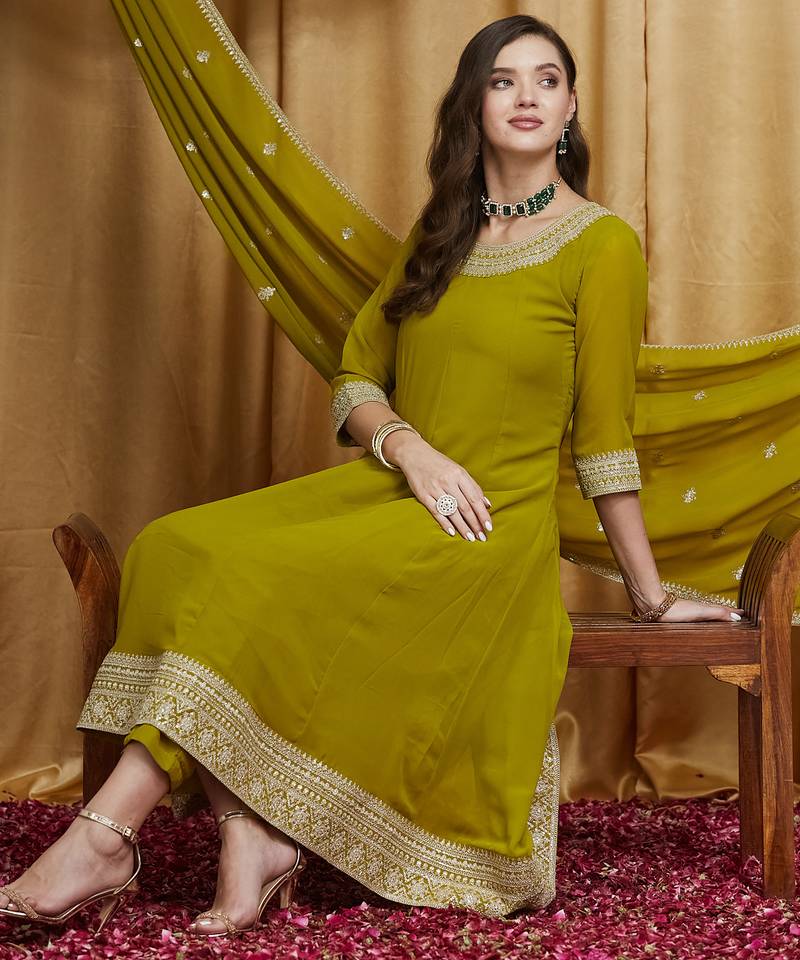 Riva enterprise women's elegant georgette anarkali kurta set with sequin work dupatta