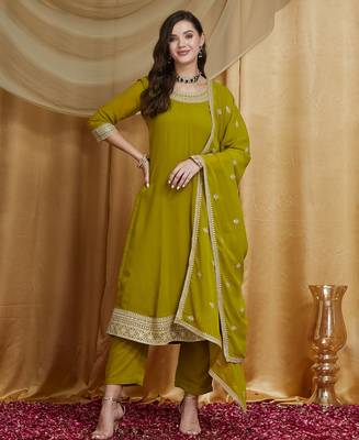 Riva enterprise women's elegant georgette anarkali kurta set with sequin work dupatta 2