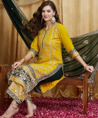 Riva enterprise women's faux georgette fabric zari embroidery kurtaset with dupatta 1