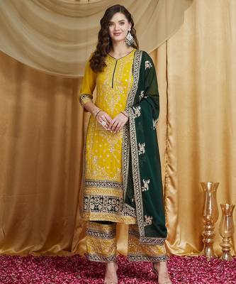 Riva enterprise women's faux georgette fabric zari embroidery kurtaset with dupatta 2