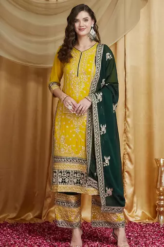 Riva enterprise women's faux georgette fabric zari embroidery kurtaset with dupatta
