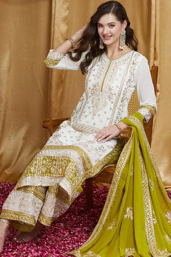 women's faux georgette fabric zari embroidery kurtaset with dupatta