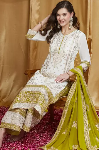 Riva enterprise women's faux georgette fabric zari embroidery kurtaset with dupatta