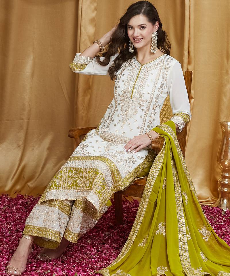 Riva enterprise women's faux georgette fabric zari embroidery kurtaset with dupatta