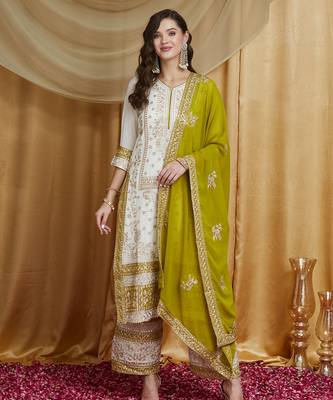 Riva enterprise women's faux georgette fabric zari embroidery kurtaset with dupatta 2