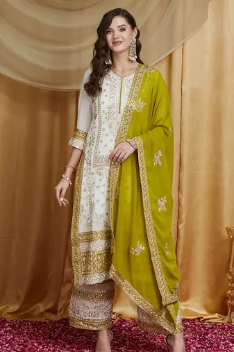 Riva enterprise women's faux georgette fabric zari embroidery kurtaset with dupatta