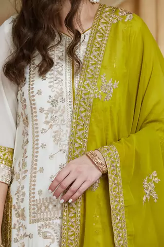 Riva enterprise women's faux georgette fabric zari embroidery kurtaset with dupatta