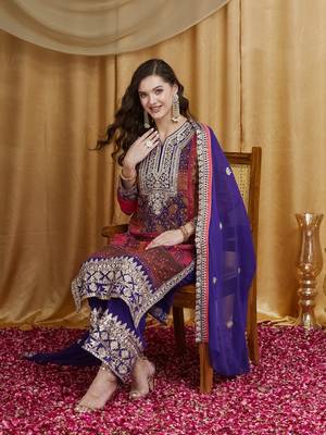 Riva enterprise women's faux georgette fabric zari embroidery kurtaset with dupatta 1