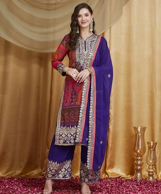 Riva enterprise women's faux georgette fabric zari embroidery kurtaset with dupatta 2