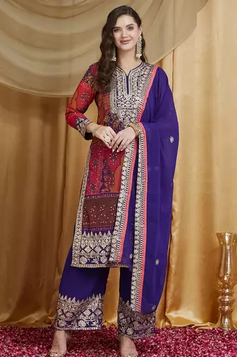 Riva enterprise women's faux georgette fabric zari embroidery kurtaset with dupatta