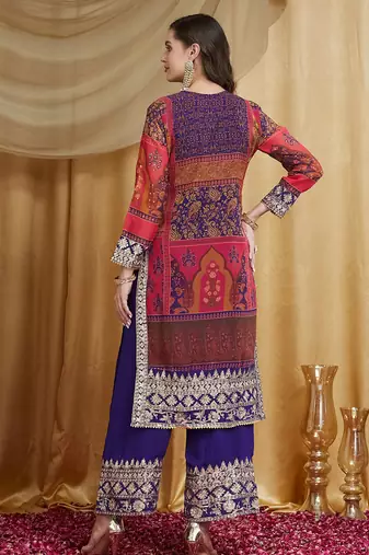 Riva enterprise women's faux georgette fabric zari embroidery kurtaset with dupatta