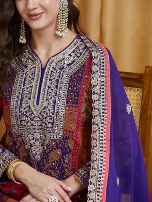 Riva enterprise women's faux georgette fabric zari embroidery kurtaset with dupatta 4