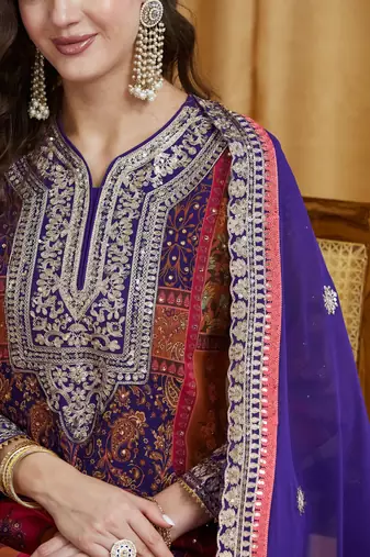 Riva enterprise women's faux georgette fabric zari embroidery kurtaset with dupatta