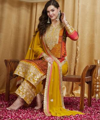 Riva enterprise women's faux georgette fabric zari embroidery kurtaset with dupatta 1