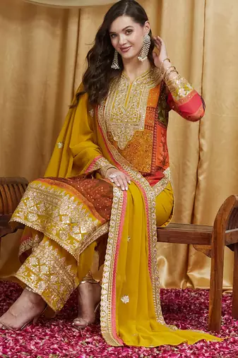 Riva enterprise women's faux georgette fabric zari embroidery kurtaset with dupatta