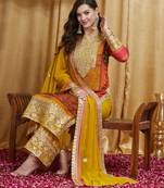 Riva enterprise women's faux georgette fabric zari embroidery kurtaset with dupatta