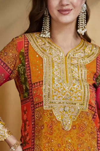 Riva enterprise women's faux georgette fabric zari embroidery kurtaset with dupatta