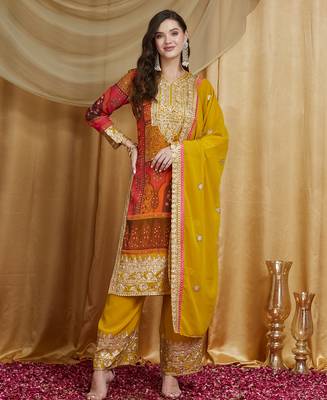 Riva enterprise women's faux georgette fabric zari embroidery kurtaset with dupatta 4