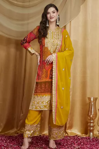 Riva enterprise women's faux georgette fabric zari embroidery kurtaset with dupatta