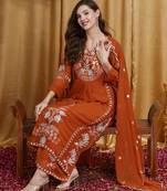 Riva enterprise women's faux georgette fabric thread embroidery kurta set with dupatta