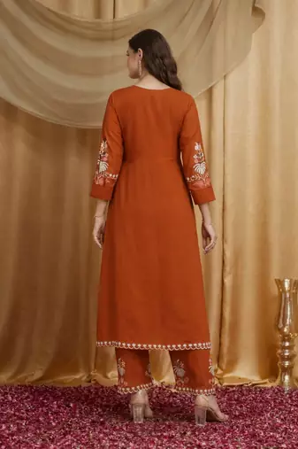 Riva enterprise women's faux georgette fabric thread embroidery kurta set with dupatta
