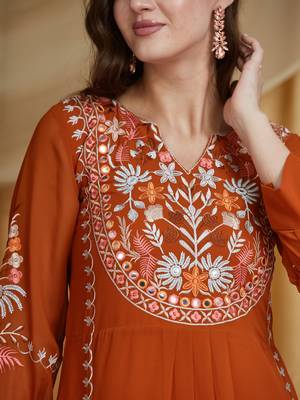 Riva enterprise women's faux georgette fabric thread embroidery kurta set with dupatta 4