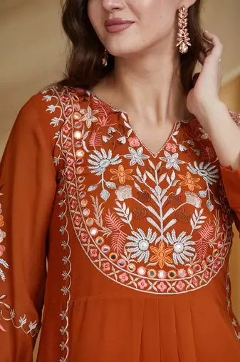 Riva enterprise women's faux georgette fabric thread embroidery kurta set with dupatta